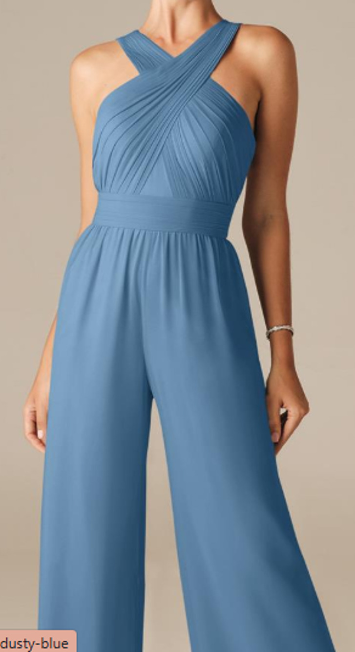 AW BRIDAL 6 S dusty blue Lorraine chiffon wedding guest wide leg jumpsuit B41